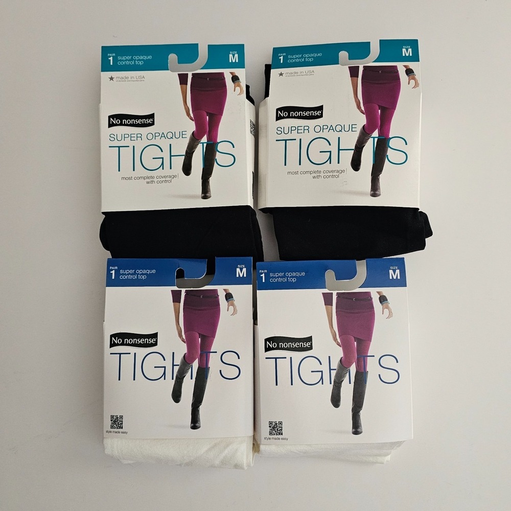 4 Pairs Lot of No Nonsense Women's Tights Black and‎ White Control Top Size M